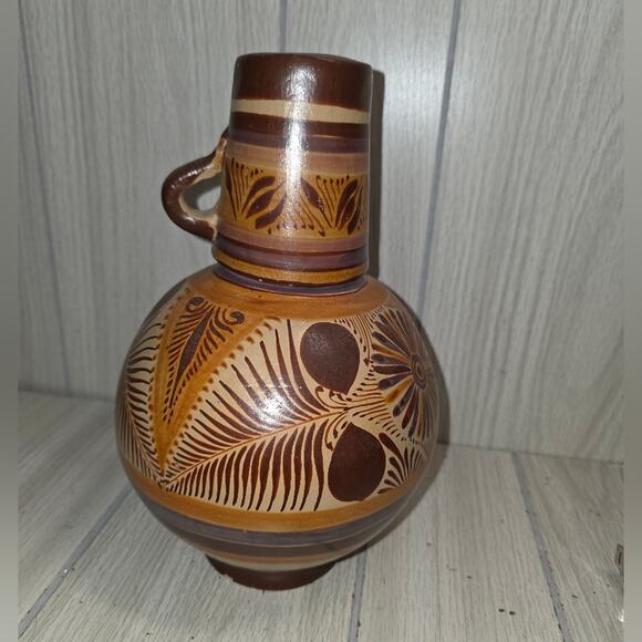 Vtg Tonala Mexican Pottery Bedside Water Pitcher W/Cup Handmade Botellon Vase - Picture 4 of 8